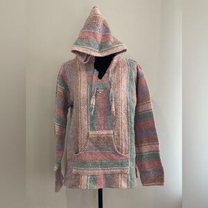 Vintage Striped Baja Hoodie Sweatshirt in Pastel Pink & Green